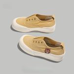 Beige Suede Slip-On Platform Sneakers with Mini Tiger Embroidery